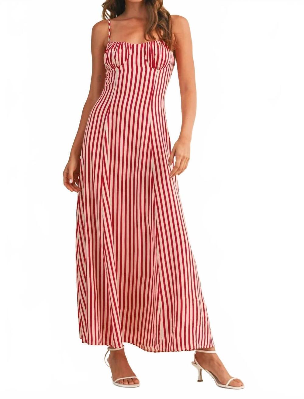 NEW KLESIS striped bustier sleeveless flared maxi dress in red stripe